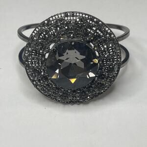 bracelet Gunmetal gray smoky faux jewel hinged bangle statement jewelry trendy